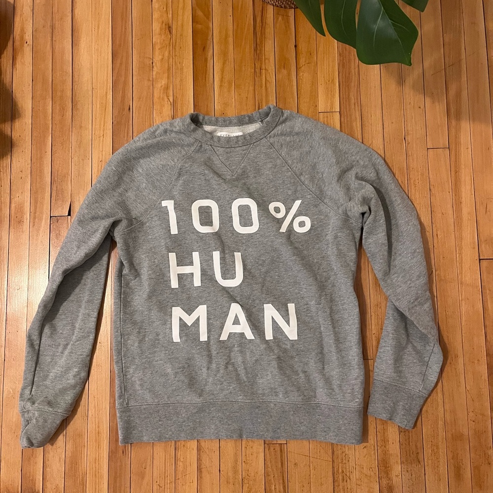 Everlane Gray '100% HUMAN' Graphic Crewneck Sweatshirt